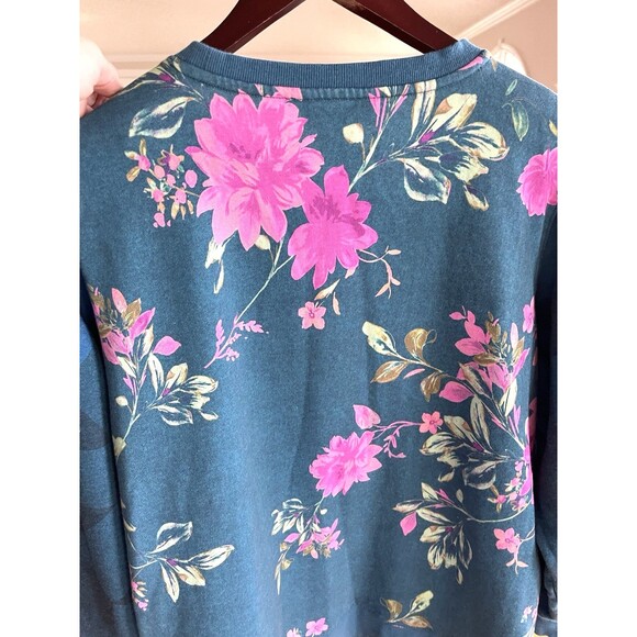 Coldwater Creek Teal Floral Sweatshirt Side Pockets Ladies Size XL - Picture 2 of 14